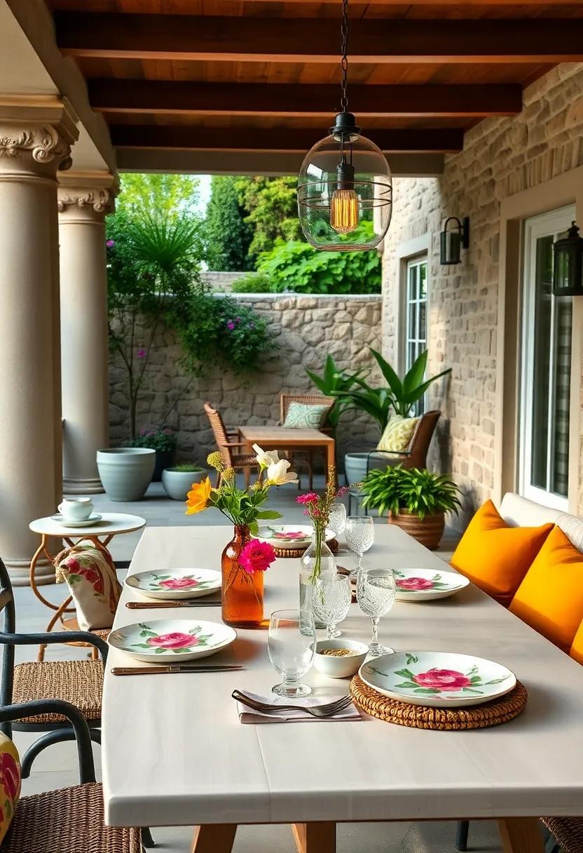 Incorporating Hand-Painted Plates with Floral Motifs to Add Artistic Charm to Outdoor Dinners