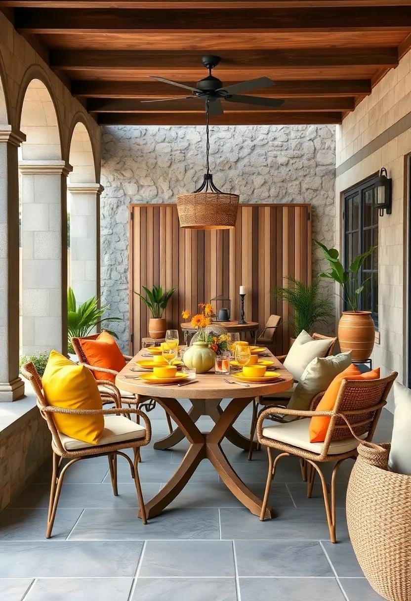 Sunshine Yellow and Tangerine Accents Set Against Natural Wood for a Warm Summer Feel