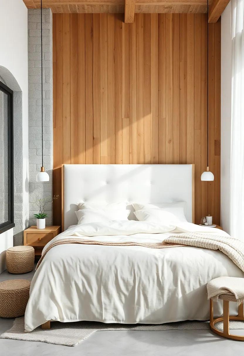 Soft White Headboard Upholstered with Natural Wood Frame Embodying Scandinavian Quiet Elegance