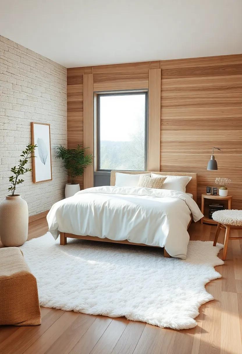 Whisper-Soft White Rug Complementing Light Oak Flooring in a Scandinavian-Inspired Bedroom Sanctuary