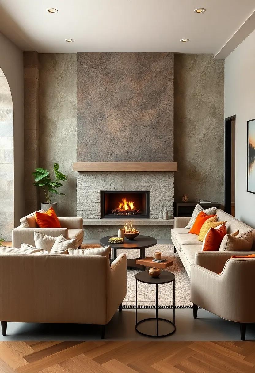 Compact Seating Clusters Arranged for Intimate Conversations in Front of a Charming Hearth