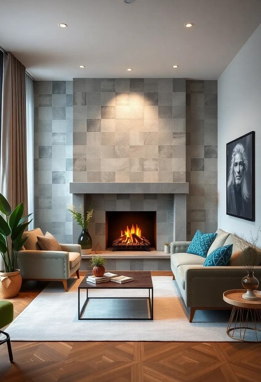 Intricate Tile Patterns Framing a Fireplace Adding Texture and Personality to a Small Room