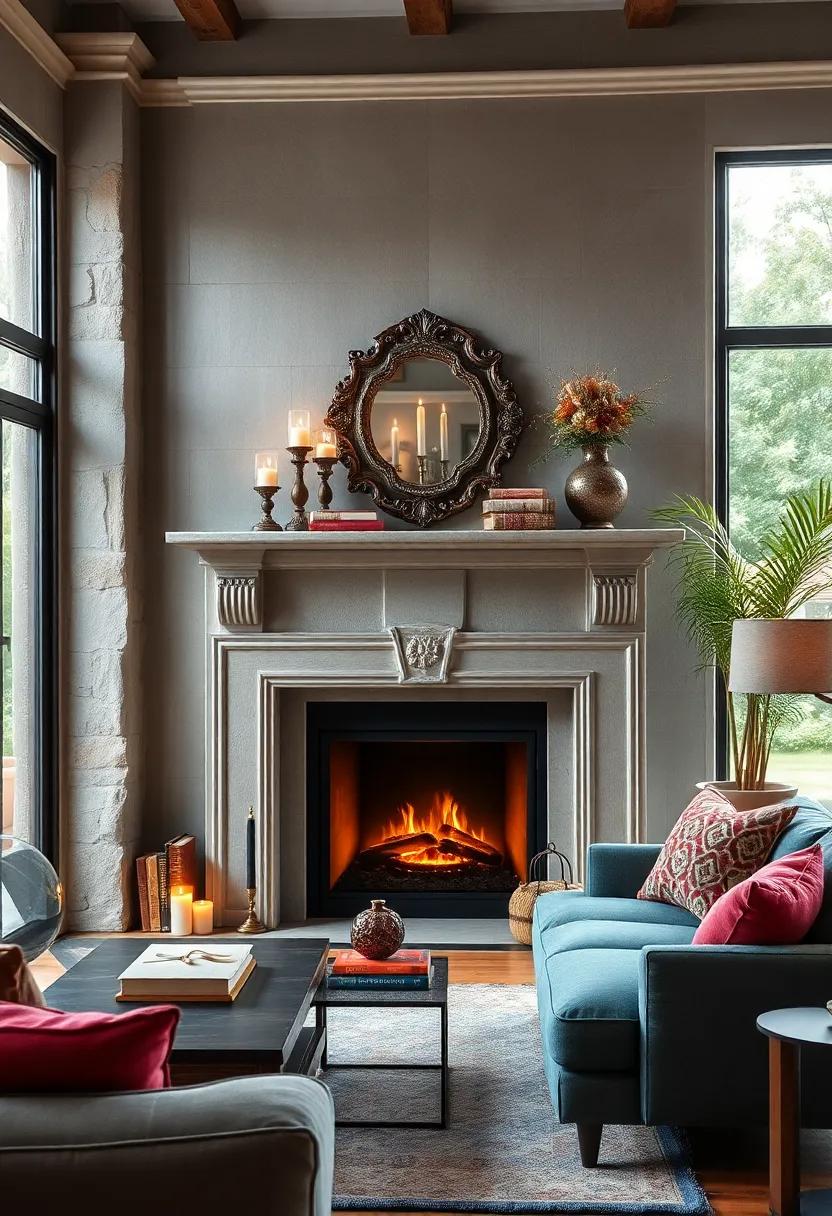 Ornate Mantel Decor with Antique Candles and Books Creating a Storybook Vibe in a Cozy Room