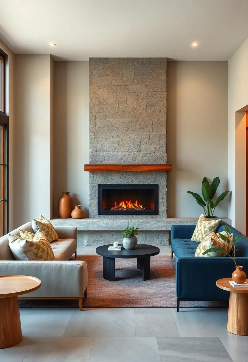 Rustic Meets Modern: Combining Sleek Lines with Natural Fireplace Elements in a Small Living Area
