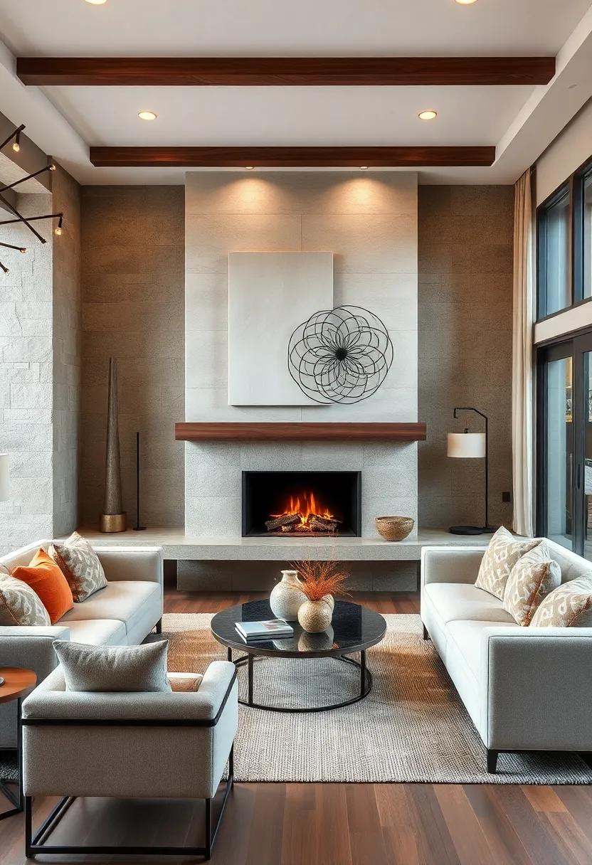 Sculptural Fireplace Screens as Artistic Focal Points in a Cozy and Elegant Small Living Room