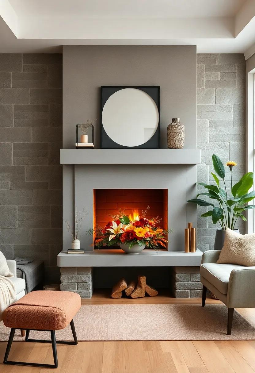 Seasonal Floral Arrangements on a Fireplace Hearth Bringing Fresh Elegance to a Small Room