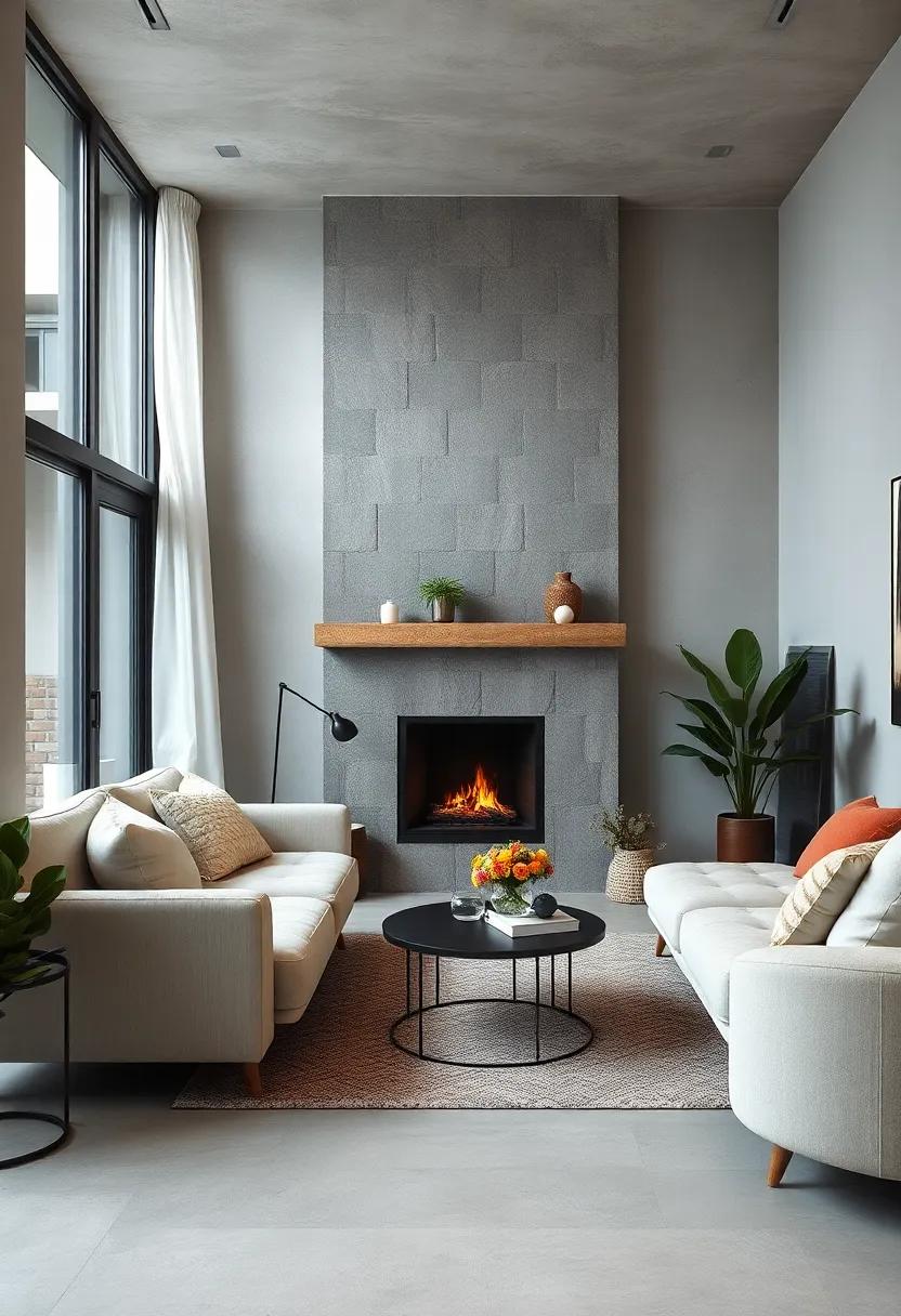 Soft Textures and Muted Tones Enhancing the Serenity of a Small Living Room with a Charming Hearth