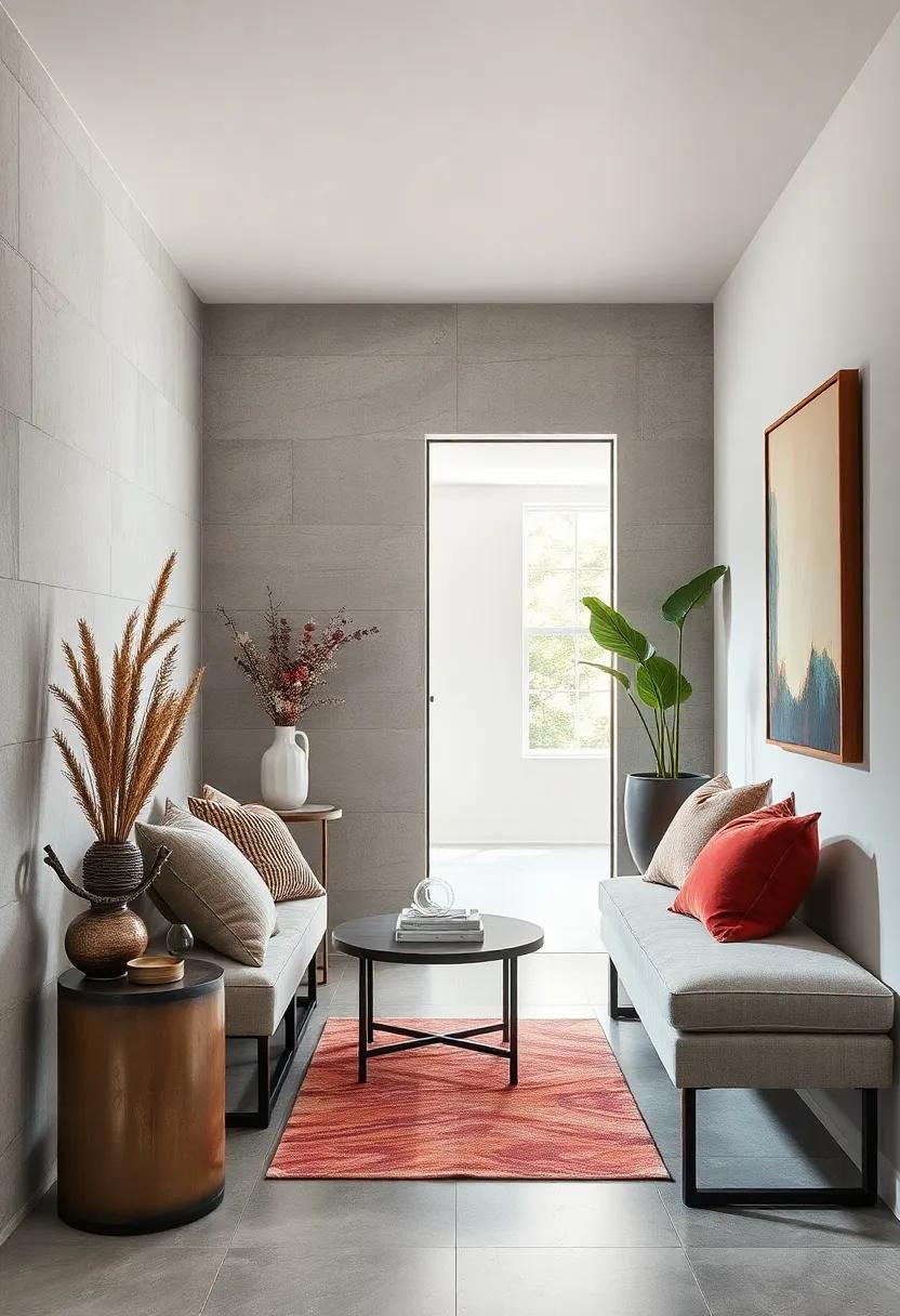 Artful Combinations of Texture and Soft Upholstery Creating Depth in Small Entryway Corners