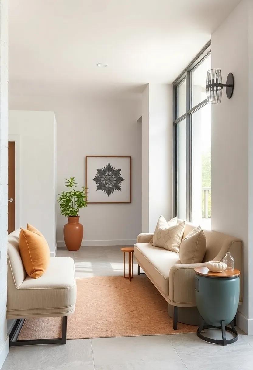 Elegant Curves and Cushions Offering a Stylish Yet Cozy Pause Zone for Busy Entrances