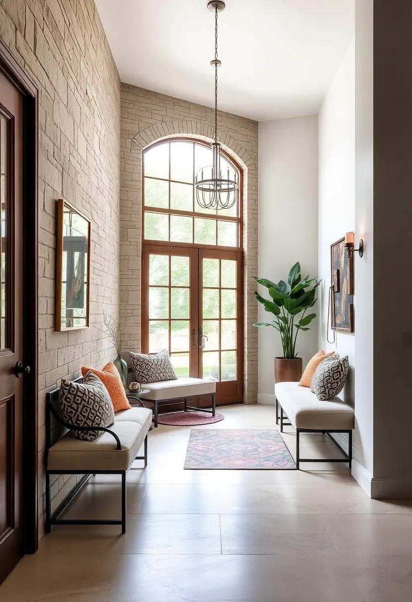 Vintage Inspired Soft Upholstered Benches Adding Nostalgic Charm to Contemporary Entries