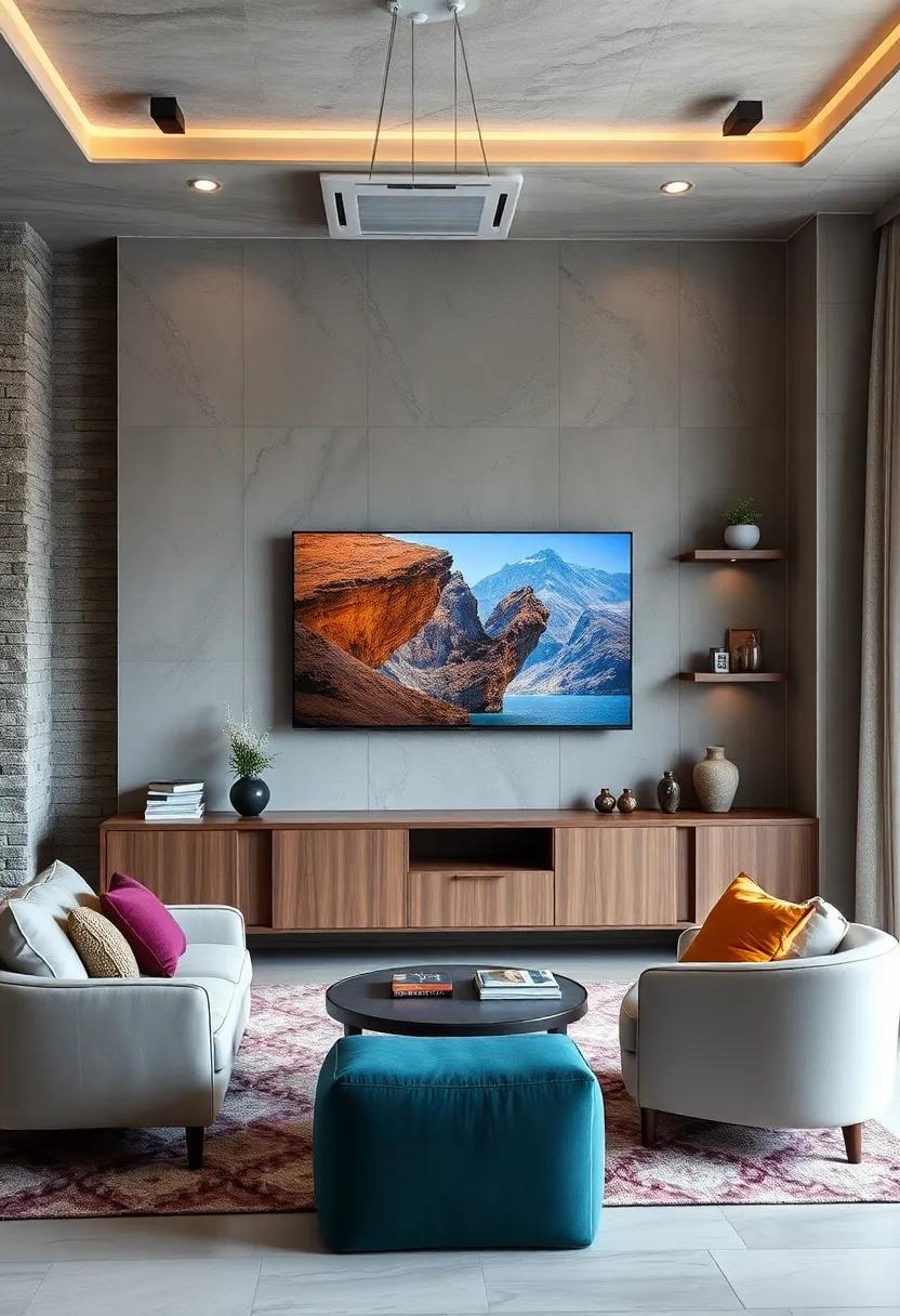 Design a Multi-Functional TV Wall That Features a Desk Area, Storage, and Display Zones for Seamless Integration