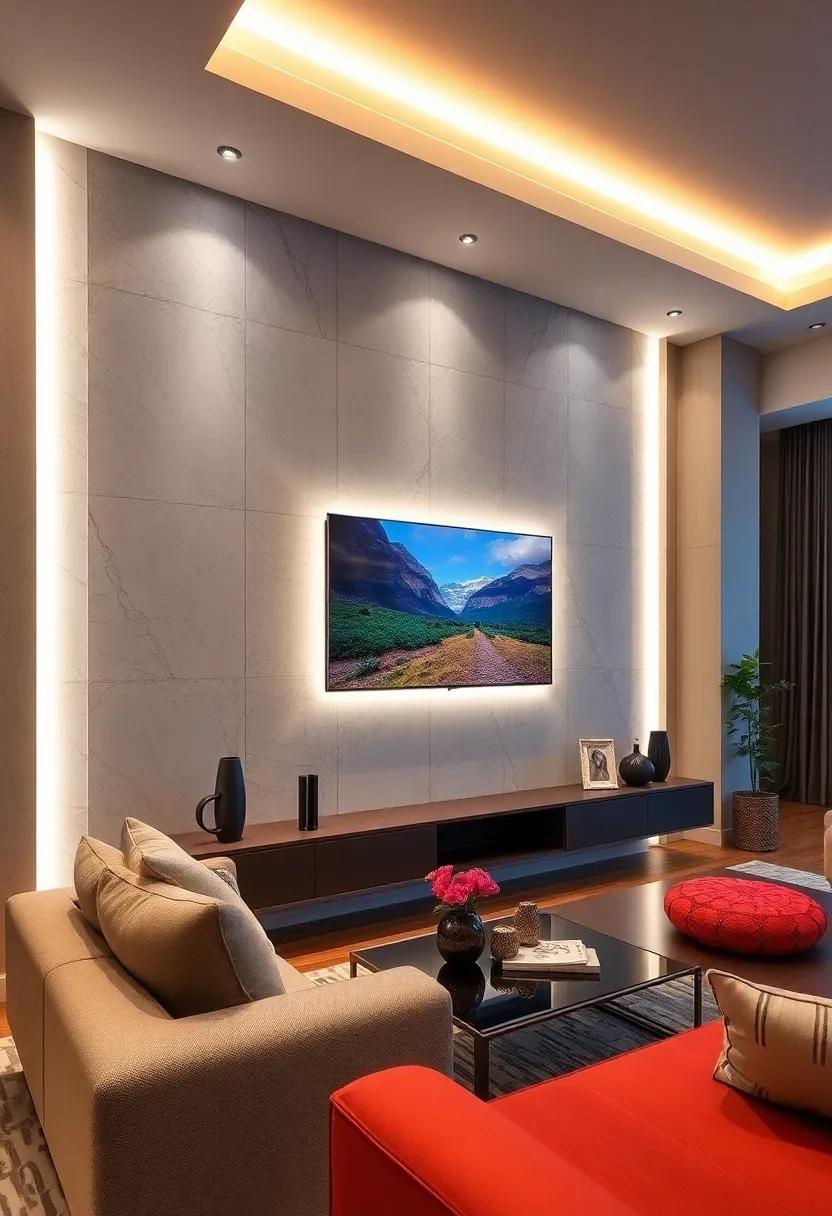 Incorporate Ambient LED Lights Behind Your TV Wall to Cast Soft Glows and Enhance Evening Viewing Experiences