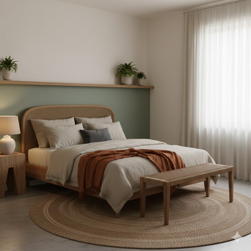 Guest bedroom with neutral tones and accent decor