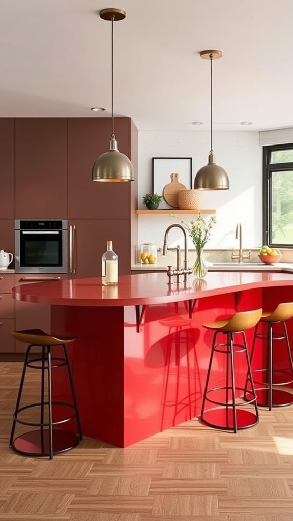 red kitchen islands as focal points