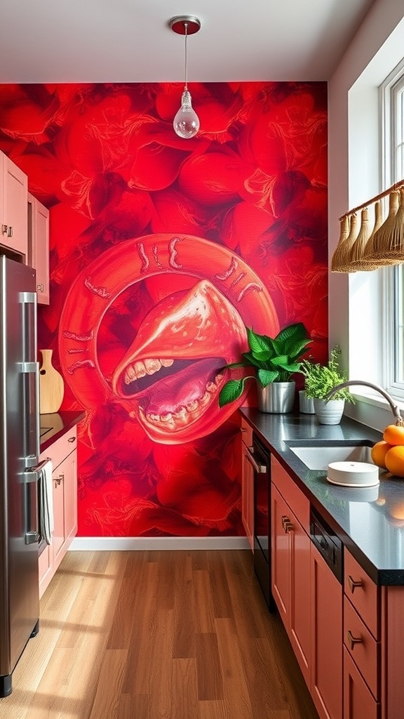 artistic red wall murals