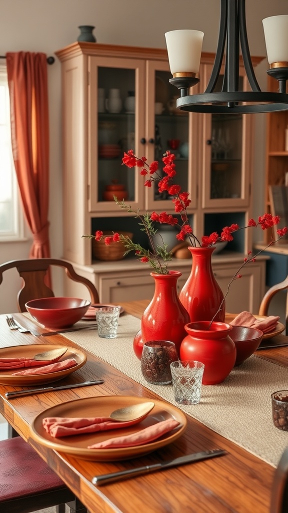 decorative red bowls and vases