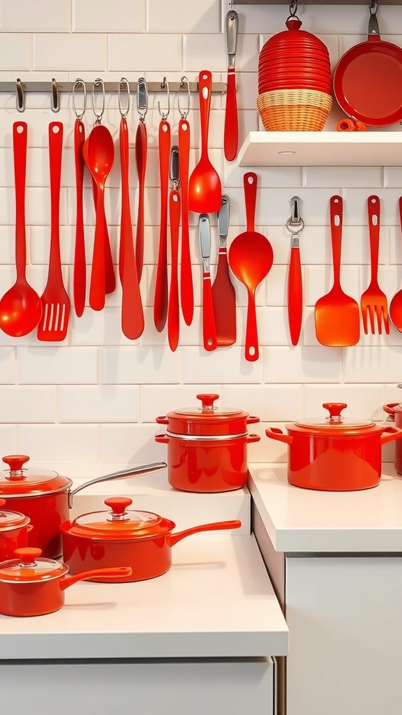 red utensils and cookware for functional style