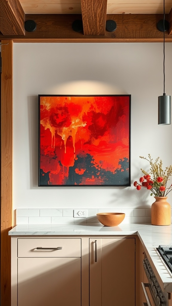 red artwork to enhance kitchen aesthetics