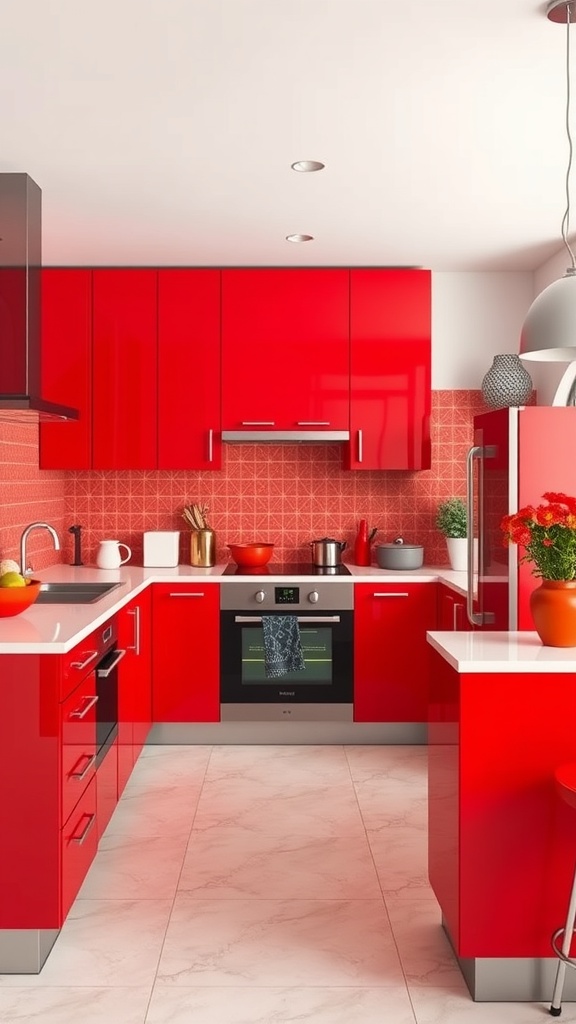 vibrant red accents in modern kitchen design