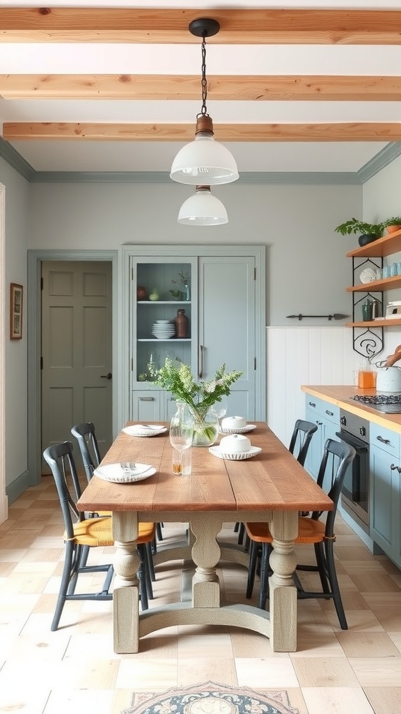 Powder blue dining area