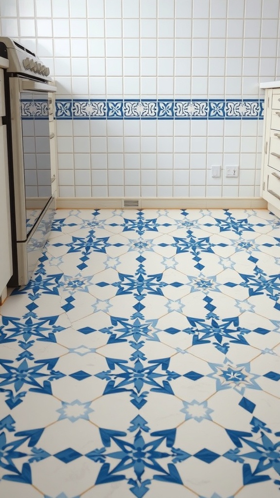 Blue and white tile patterns