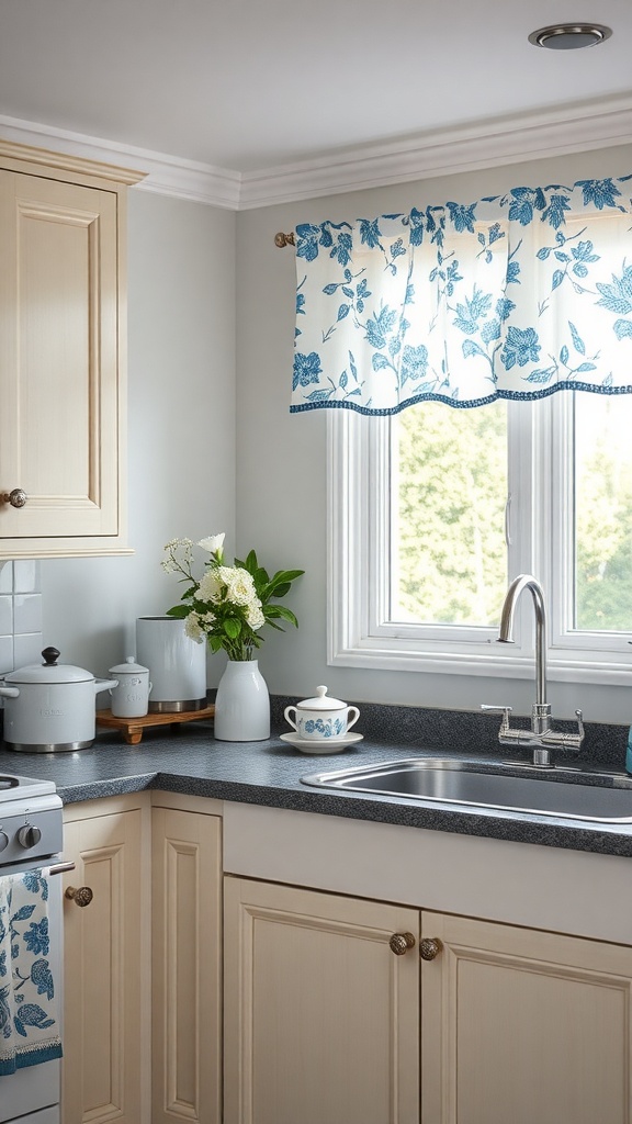 Blue floral kitchen curtains