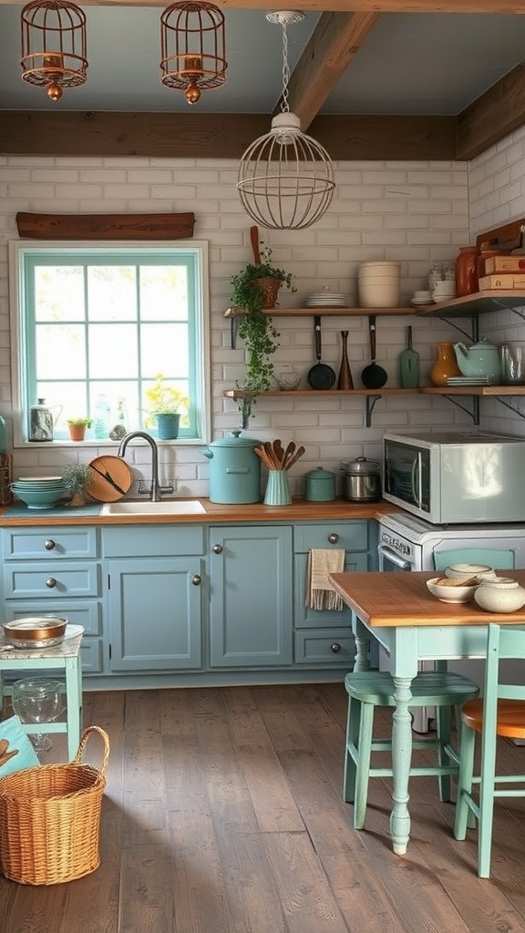 Faded blue vintage kitchen decor