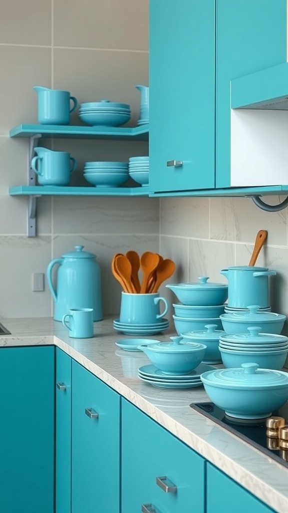 Cyan colored kitchenware