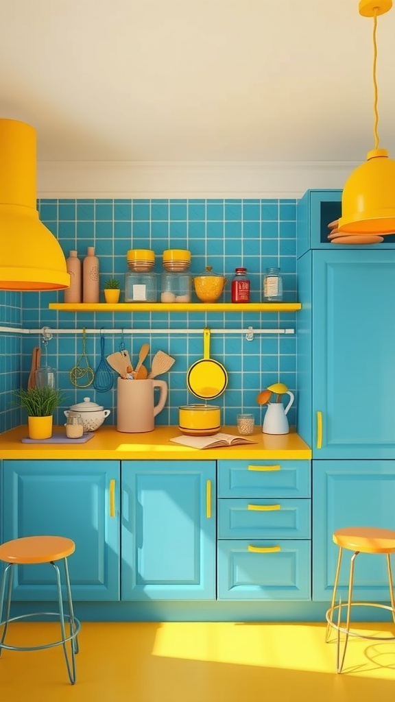 Blue and yellow kitchen contrast