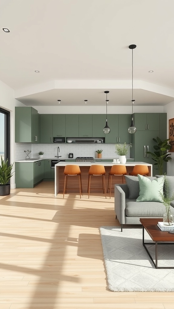 sage green in open concept kitchens