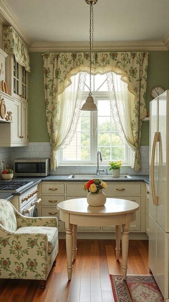 sage green with floral patterns