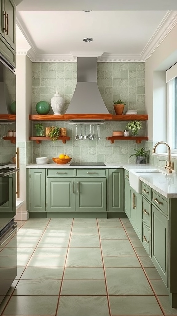 sage green tile flooring