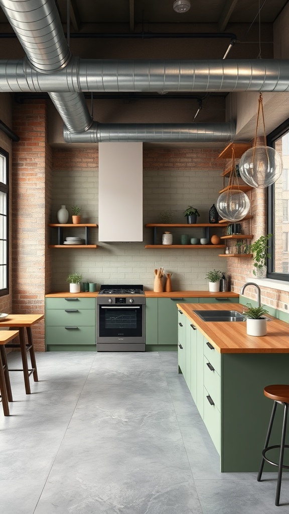 sage green in urban loft kitchens