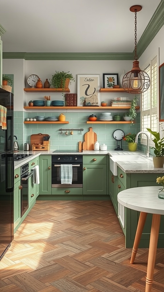sage green in eclectic style kitchens