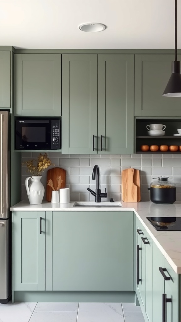 sage green with black accents