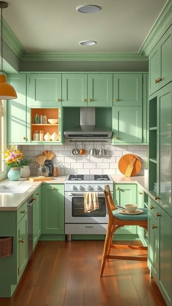 sage green with bright colors