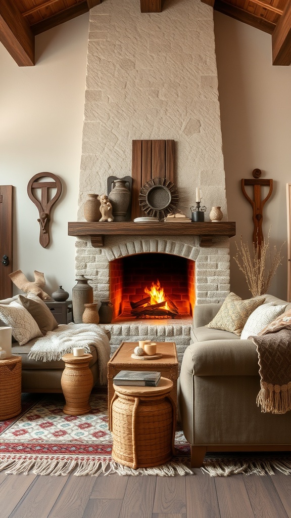 rustic fireplace as focal point