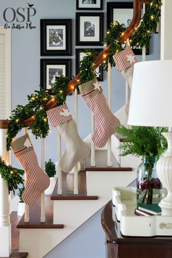 Festive Staircase Stocking Arrangement