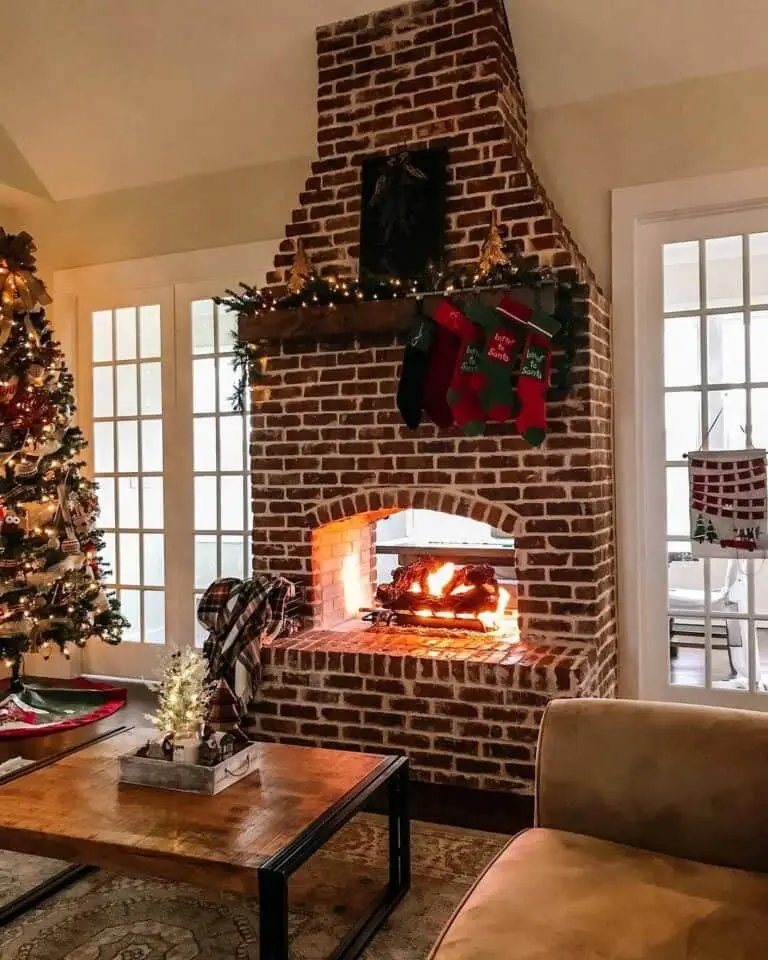 Rustic Brick Fireplace Christmas