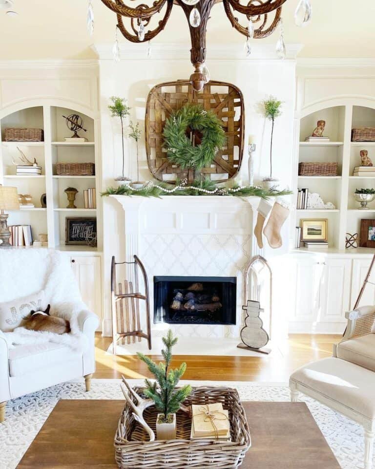 Elegant White Stenciled Fireplace Mantel