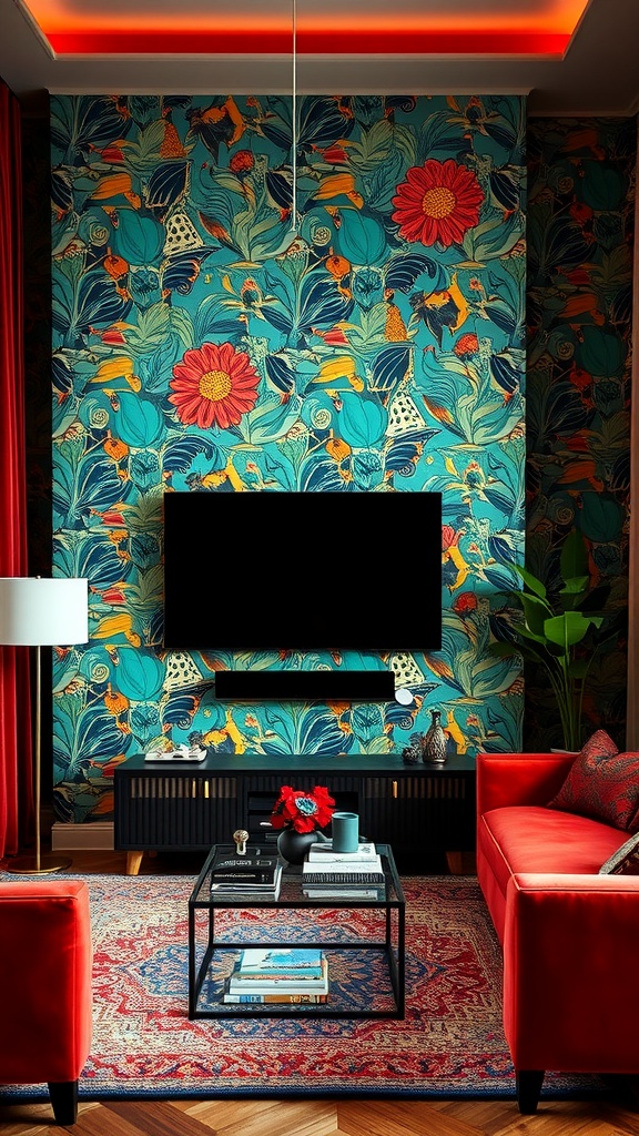 bold floral wallpaper accent wall