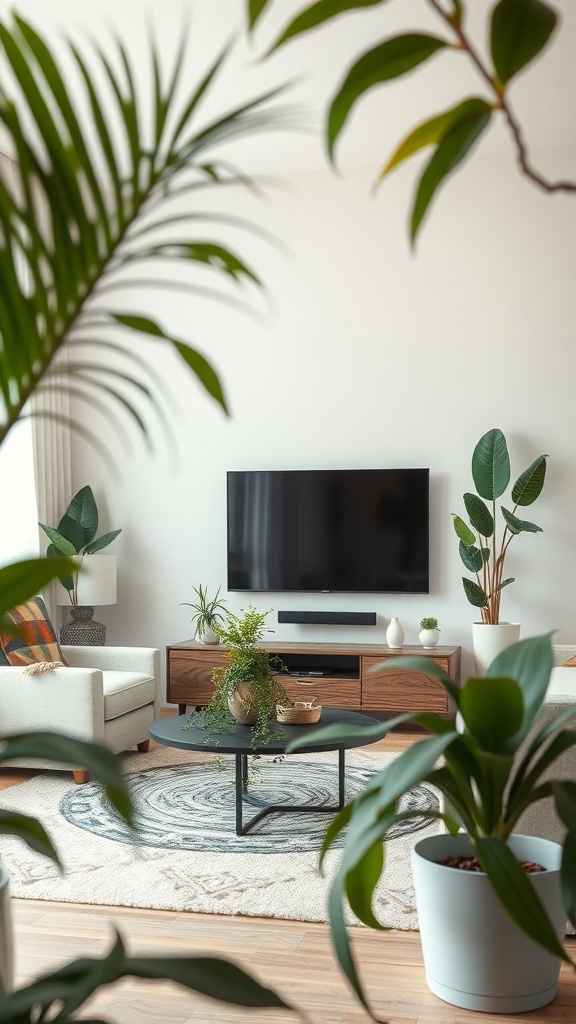 green plants framing TV