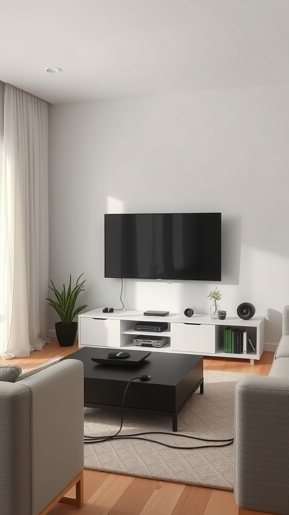 organized cable management in living room