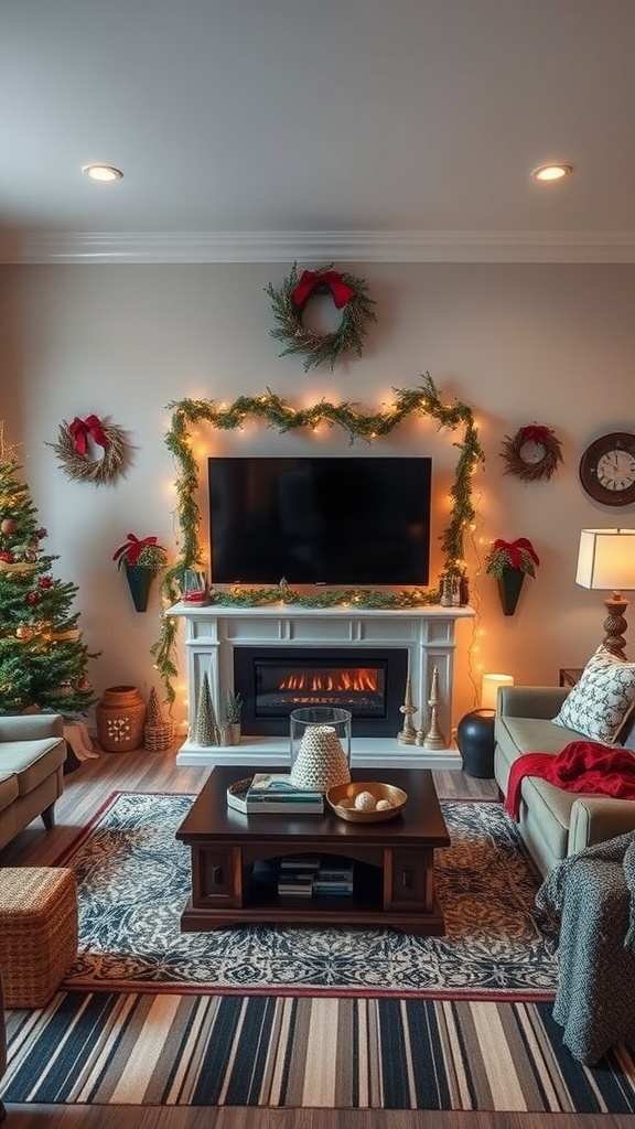 seasonal holiday decor around TV