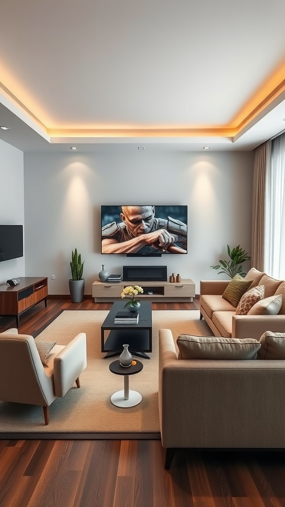 functional furniture arrangement around TV