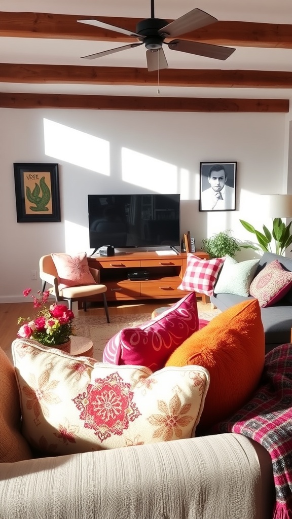 colorful throw pillows and blankets