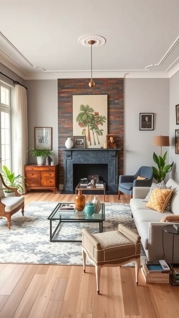 vintage accents in modern living room