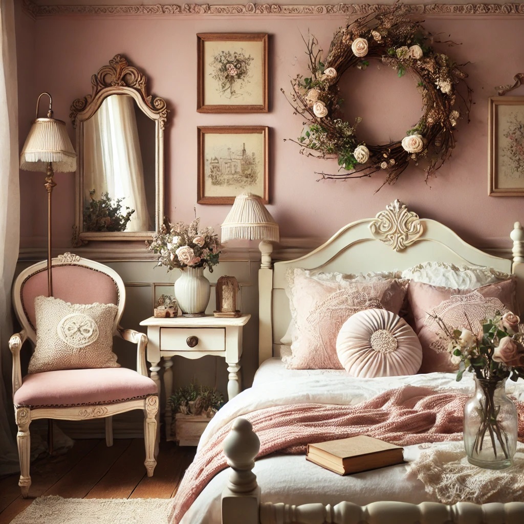 Muted Rose Farmhouse Bedroom Color Idea