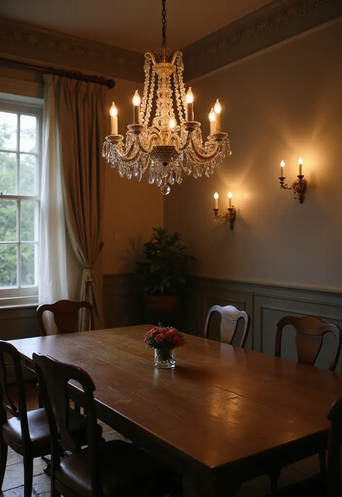 Vintage Dining Room with Antique Lighting Fixtures