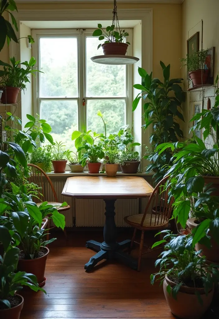 Vintage Dining Room with Houseplants
